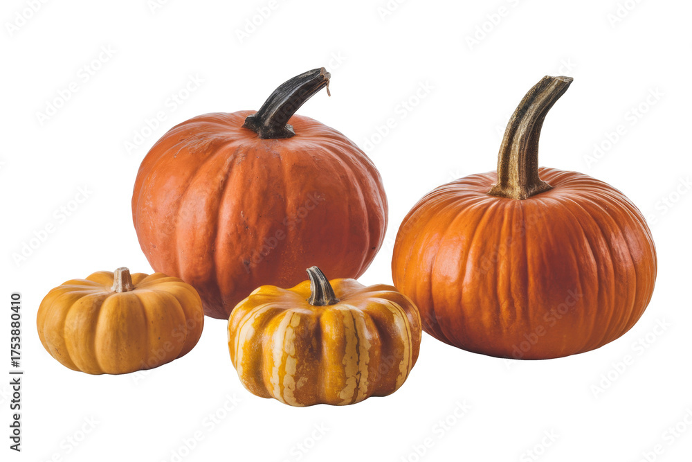Obraz premium four pumpkins isolated on white background.