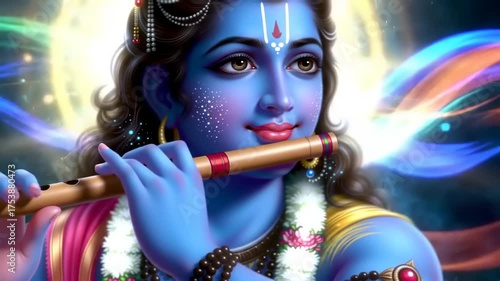 Krishna playing flute with cosmic art. (2)
