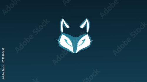 Minimalist glowing geometric fox head illustration on dark blue background, abstract animal design, modern vector art, digital graphic