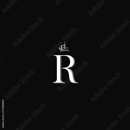 Elegant capital letter R with royal crown on a black background, classic sophisticated design for luxury branding, monogram, or initial concept