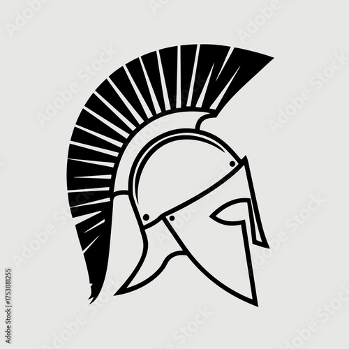Stylized vector icon of an ancient warrior helmet in profile view. Classic Greek or Roman historical military headwear illustration.