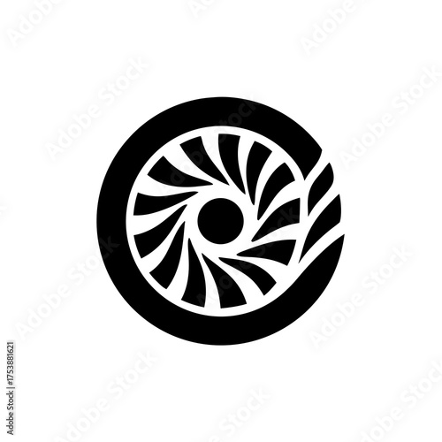 Modern abstract circular turbine fan wheel logo icon design. Technology, speed, power, and motion concept vector graphic.