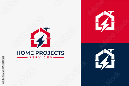 Professional home project services logo design featuring electric, garden, and renovation service elements in modern minimalist style