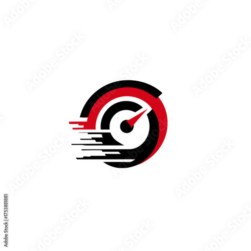 Dynamic speedometer gauge icon representing high speed, performance, and rapid progress. Abstract symbol for acceleration and efficiency.