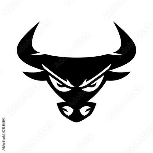 Aggressive bull head silhouette vector illustration. Strong and powerful black ox mascot icon, angry animal logo graphic design element.