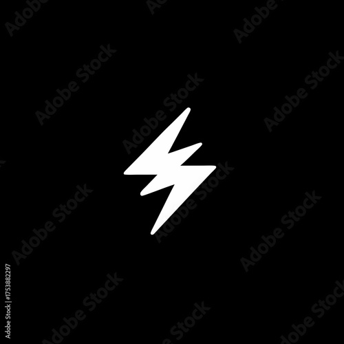 Abstract white lightning bolt symbol on a solid black background, representing power, speed, energy, electricity, or alert.