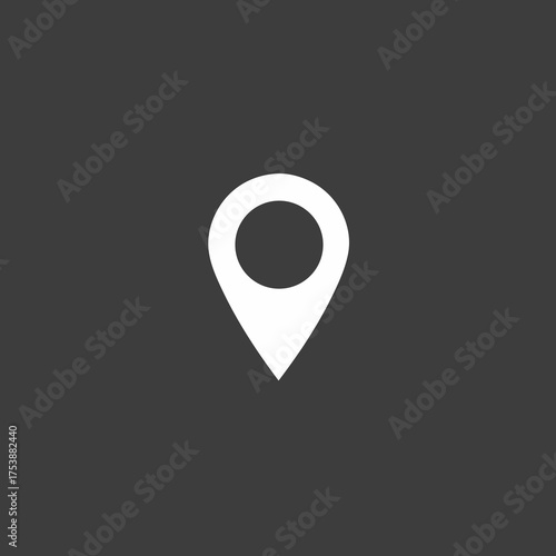 White Map Pin Icon on Dark Background, Location Marker Symbol for Navigation, GPS, Address, and Direction Finding