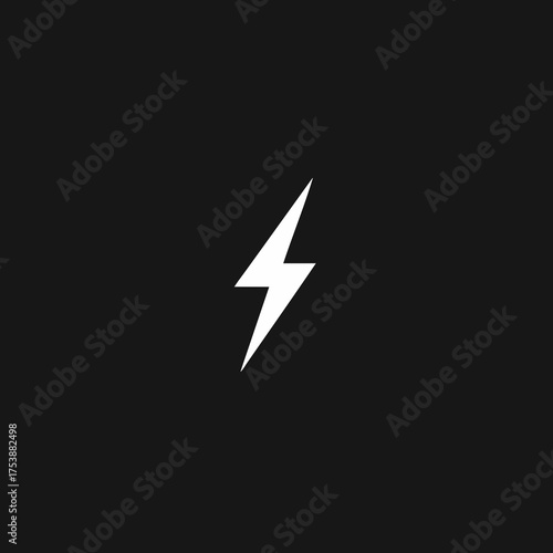 Minimalist white lightning bolt icon on a solid black background, symbolizing speed, power, electricity, energy, quickness, warning, and weather.