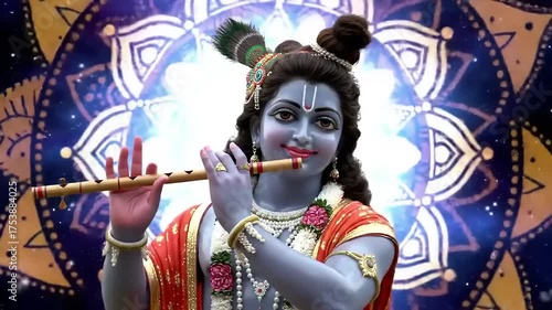 Krishna playing flute with cosmic art. (3)