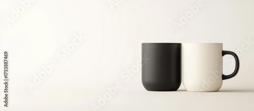 Elegant minimalist composition with two mugs showcasing contrasting colors