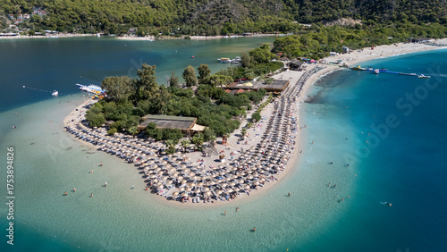 Fototapeta Naklejka Na Ścianę i Meble -  Aerial view of the famous Blue Lagoon beach in Oludeniz, Fethiye, Turkey
