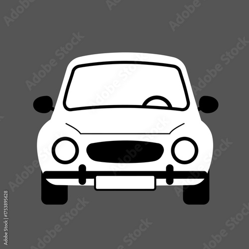 Minimalist White Car Front View Icon on Gray Background