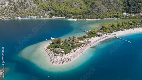 Fototapeta Naklejka Na Ścianę i Meble -  Aerial view of the famous Blue Lagoon beach in Oludeniz, Fethiye, Turkey