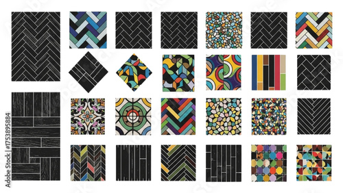 High-Quality Colorful Silhouette Vector Icons of Flooring Patterns – Modern Interior Design, Minimalist Style, Texture, and Color Variations for Home and Commercial Spaces