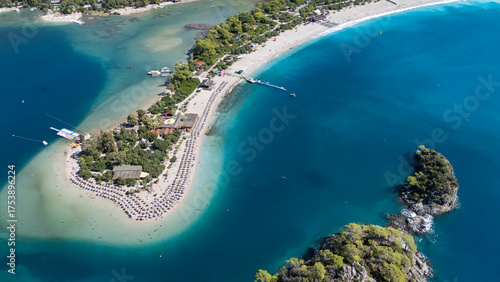 Fototapeta Naklejka Na Ścianę i Meble -  Aerial view of the famous Blue Lagoon beach in Oludeniz, Fethiye, Turkey