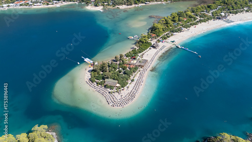 Fototapeta Naklejka Na Ścianę i Meble -  Aerial view of the famous Blue Lagoon beach in Oludeniz, Fethiye, Turkey