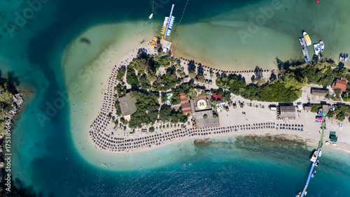 Fototapeta Naklejka Na Ścianę i Meble -  Aerial view of the famous Blue Lagoon beach in Oludeniz, Fethiye, Turkey