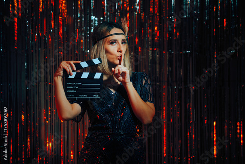 Bilde på lerret Actress with Finger on her Lips Starring in Silent 20s Movies