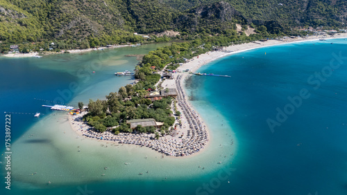 Fototapeta Naklejka Na Ścianę i Meble -  Aerial view of the famous Blue Lagoon beach in Oludeniz, Fethiye, Turkey