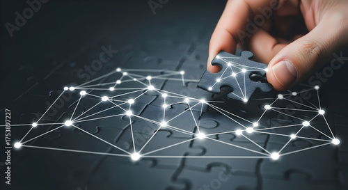 Completing the puzzle with a final piece, connecting ideas digitally