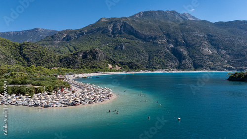 Fototapeta Naklejka Na Ścianę i Meble -  Aerial view of the famous Blue Lagoon beach in Oludeniz, Fethiye, Turkey