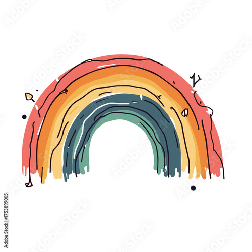 Hand drawing rainbow on white background 