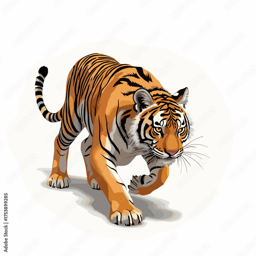 Obraz premium Bengal tiger prowling forward with focused intensity ready to pounce on its prey