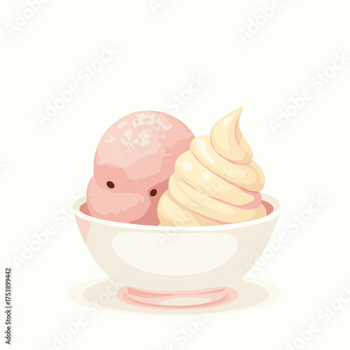 Delicious ice cream dessert in a bowl with pink and vanilla flavors for a sweet treat