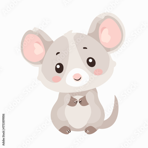 Adorable cartoon mouse with big ears and pink cheeks looking cute and innocent design