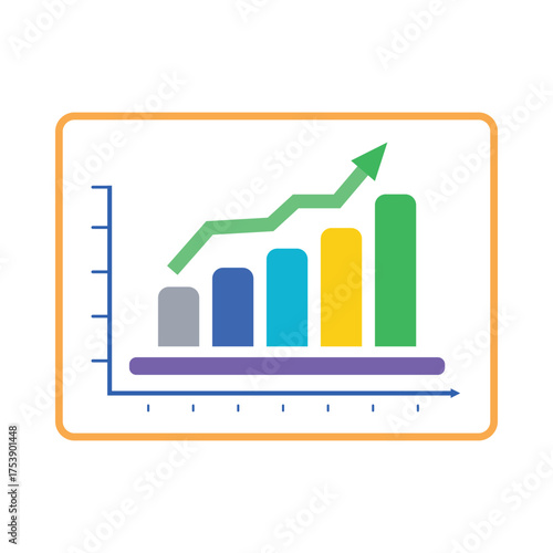 Business growth chart shows upward trend with arrow and bar graph data visualization vector