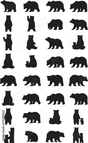 Silhouette Bears: A captivating pattern of bear silhouettes in various poses, perfect for design.