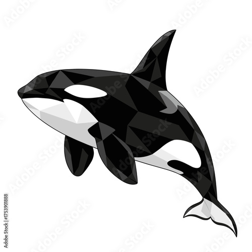Geometric orca illustration swimming gracefully with a modern polygonal design style