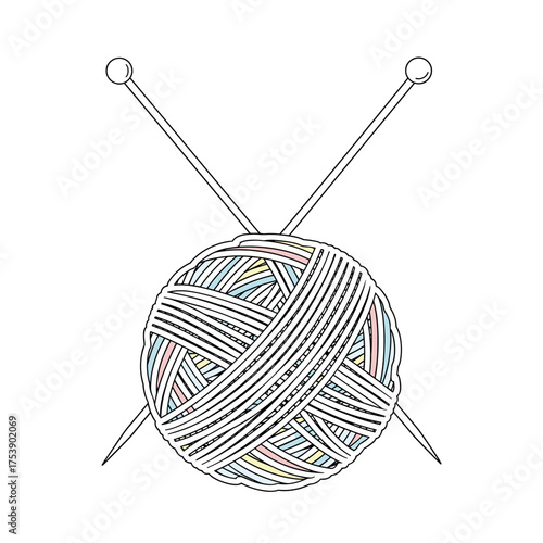 Colorful ball of yarn with knitting needles creating a cozy and creative craft design