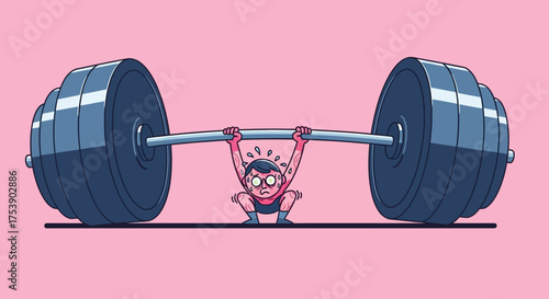 Funny Cartoon Weightlifter Struggling with Heavy Barbell