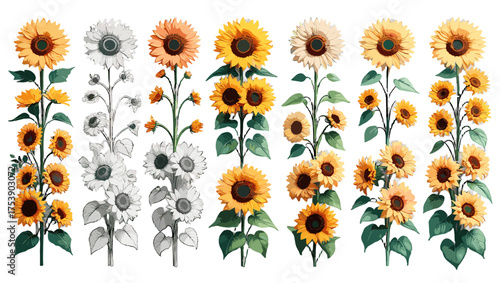 Modern Sunflower Outline Vector featuring elegant linear floral designs with refined contours, minimalist beauty, and balanced composition — perfect Flower Illustration Vectors