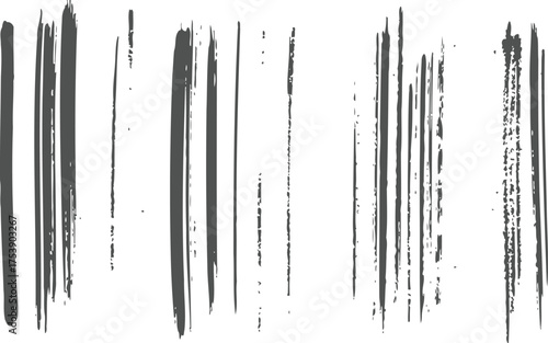 Abstract vertical hand drawn ink brush strokes set with grunge texture in dark grey charcoal color