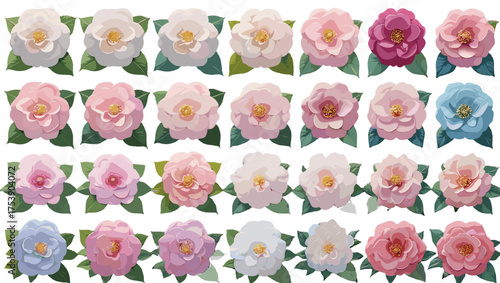 Romantic Camellia Branch Vector collection showcasing delicate camellia blossoms with refined details, natural harmony, and artistic charm — ideal Flower Illustration Vectors for elegant and creative 