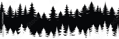 Coniferous forest, seamless border, isolated on white background, vector design