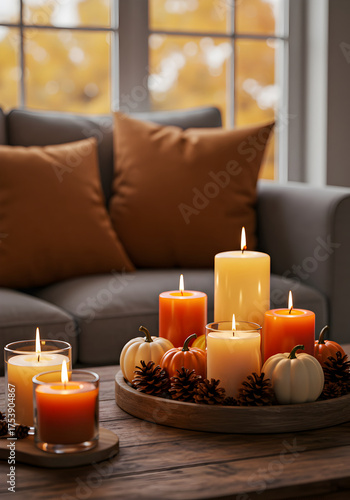 [Generative AI] 거실 테이블 위 가을 캔들 데코