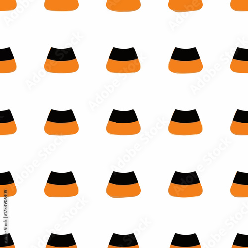 Seamless candy corn pattern against a white background evokes a festive mood making it ideal for autumn themed designs with a fun and playful style.