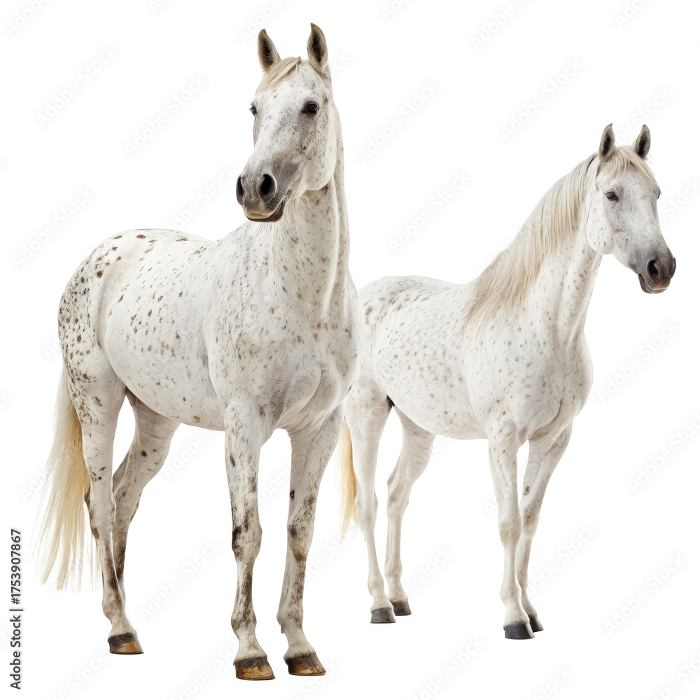 Obraz premium Two white appaloosa horse front and side view png two png white png appaloosa horse png front png side png view png animal png transparent background image