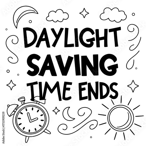 DAYLIGHT SAVING TIME ENDS vector illustration