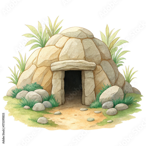 Watercolor drawing of tomb and stones with jesus l png watercolor png drawing png tomb png stones png jesus png light png transparent background