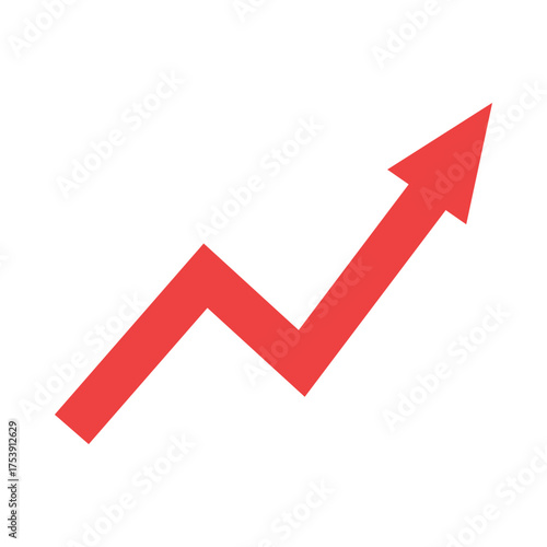 Red arrow chart showing upward trend and business growth opportunities vector
