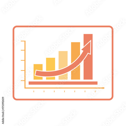Business growth chart with upward trend arrow and bar graph showing increase vector