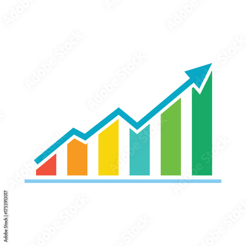 Upward trend business growth bar chart and line graph with arrow symbolizing success vector