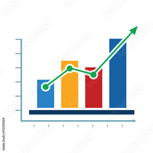 Rising bar chart and trend line showing business growth and success vector