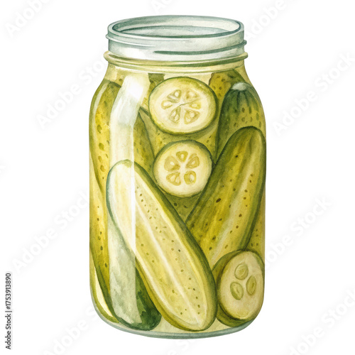 Watercolor illustration sour cucumbers in jar png watercolor png illustration png sour cucumbers png jar png food png transparent background