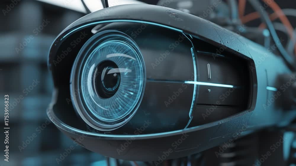 Close Up of Futuristic Robotic Eye with Blue Glowing Circuits and ...