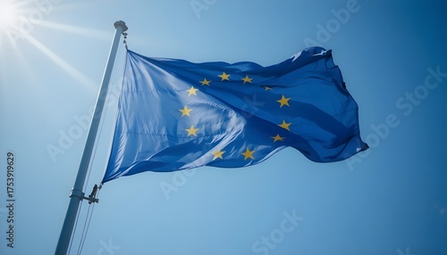 European Union flag waving in clear sky